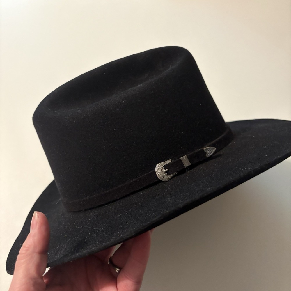BEAVER HATS 5X Fur Felt Black Cowboy Hat Sheepskin Band - MADE IN USA - READ